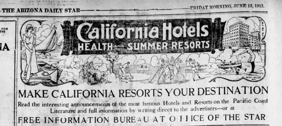 1913 California resorts ad